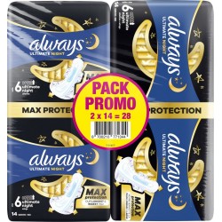 ALWAYS Serviettes Hygiéniques avec Ailettes Ultimate Night Taille 6 lot de 2 paquets de 14 serviettes