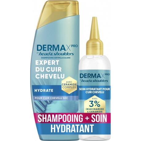 HEAD & SHOULDERS Shampooing & Sérum sans Rinçage Antipelliculaire Derma X pro Hydrate à l'huile de Noix de Coco lot de 2 flacons