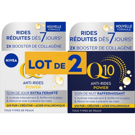 NIVEA Soin Visage Réduit les Rides Crème Q10 de Jour et Nuit lot de 2 pots de 50ml