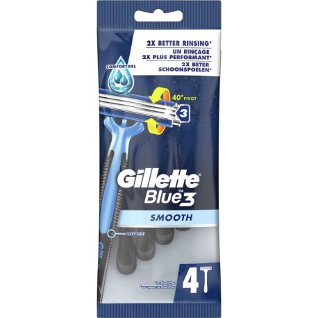 GILLETTE Rasoirs Jetables Blue 3 Smooth 4 rasoirs