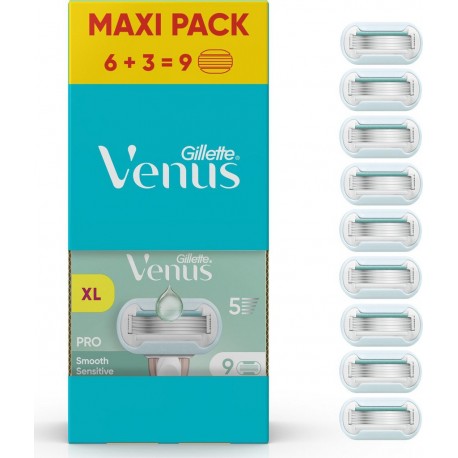 GILLETTE Lames de rasoir Pour Femme Pro Smooth Sensitive Venus 9 recharges de lames