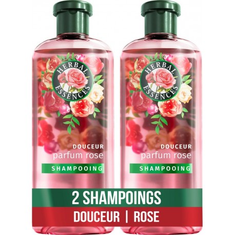 HERBAL ESSENCES Shampoing Douceur Parfum Rose Cheveux secs Vegan lot de 2 flacons de 250ml