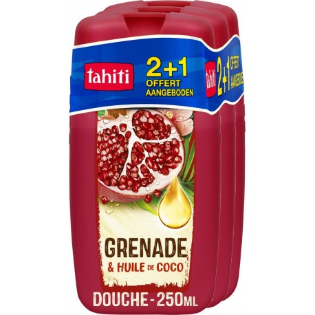 TAHITI Gel douche Hydratant Grenade et Huile de Coco lot de 3 flacons de 250ml