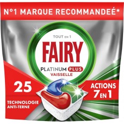 FAIRY Tablette Lave-Vaisselle Platinum Plus All In One Technologie Anti-Terne Regular 7en1 25 tablettes lave-vaisselle