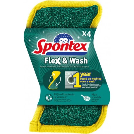 SPONTEX Eponge Microfibre Flex & Wash 4 éponges