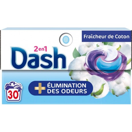 DASH Lessive capsules 2en1 Fraîcheur de coton 30 capsules