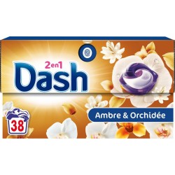 DASH Lessive capsules 2 en 1 Ambre et Orchidée pack de 38 capsules