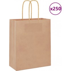 Vidaxl Sacs En Papier 250 Pcs Avec Poignées Marron 18x8x22 Cm