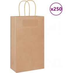 Vidaxl Sacs En Papier 250 Pcs Avec Poignées Marron 21x11x36 Cm