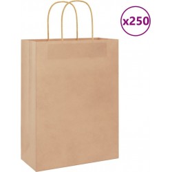 Vidaxl Sacs En Papier 250 Pcs Avec Poignées Marron 26x12x35 Cm