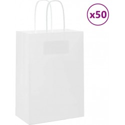 Vidaxl Sacs En Papier 50 Pcs Avec Poignées Blanc 15x8x21 Cm