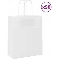 Vidaxl Sacs En Papier 50 Pcs Avec Poignées Blanc 18x8x22 Cm