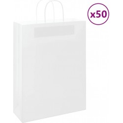 Vidaxl Sacs En Papier 50 Pcs Avec Poignées Blanc 32x12x42 Cm