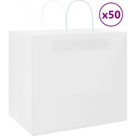 Vidaxl Sacs En Papier 50 Pcs Avec Poignées Blanc 32x22x28 Cm