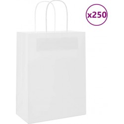 Vidaxl Sacs En Papier 250 Pcs Avec Poignées Blanc 21x11x28 Cm
