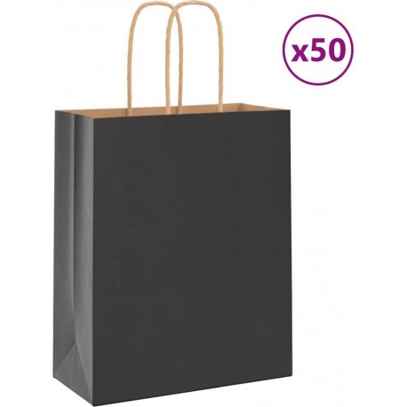 Vidaxl Sacs En Papier 50 Pcs Avec Poignées Noir 18x8x22 Cm