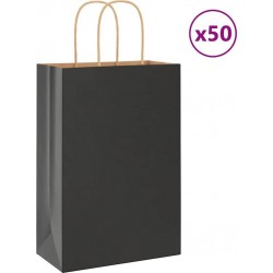 Vidaxl Sacs En Papier 50 Pcs Avec Poignées Noir 21x11x31 Cm