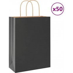 Vidaxl Sacs En Papier 50 Pcs Avec Poignées Noir 26x12x35 Cm