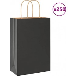 Vidaxl Sacs En Papier 250 Pcs Avec Poignées Noir 21x11x31 Cm