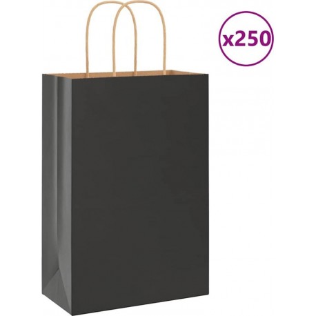 Vidaxl Sacs En Papier 250 Pcs Avec Poignées Noir 21x11x31 Cm