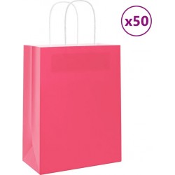 Vidaxl Sacs En Papier 50 Pcs Avec Poignées Rose 21x11x28 Cm
