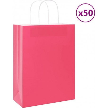 Vidaxl Sacs En Papier 50 Pcs Avec Poignées Rose 26x12x35 Cm
