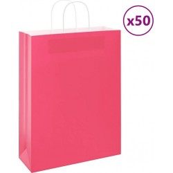 Vidaxl Sacs En Papier 50 Pcs Avec Poignées Rose 32x12x42 Cm
