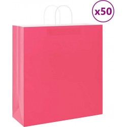 Vidaxl Sacs En Papier 50 Pcs Avec Poignées Rose 45x17x48 Cm