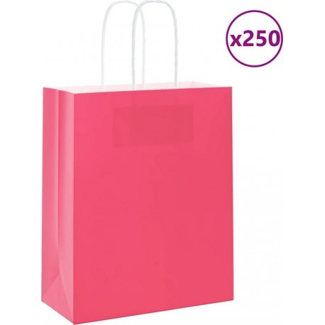 Vidaxl Sacs En Papier 250 Pcs Avec Poignées Rose 18x8x22 Cm