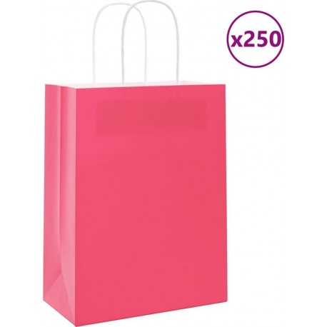 Vidaxl Sacs En Papier 250 Pcs Avec Poignées Rose 21x11x28 Cm