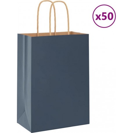 Vidaxl Sacs En Papier 50 Pcs Avec Poignées Bleu 15x8x21 Cm