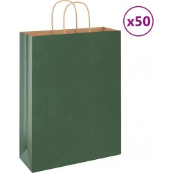 Vidaxl Sacs En Papier 50 Pcs Avec Poignées Vert 32x12x42 Cm