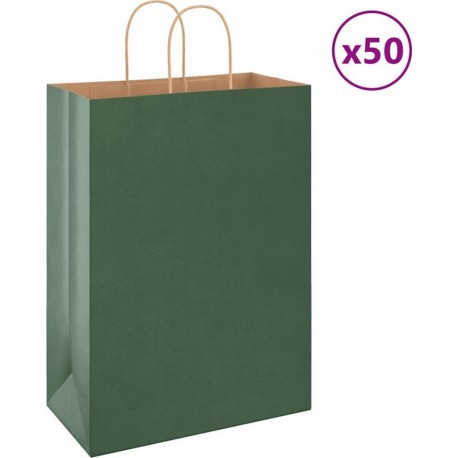 Vidaxl Sacs En Papier 50 Pcs Avec Poignées Vert 32x17x44 Cm