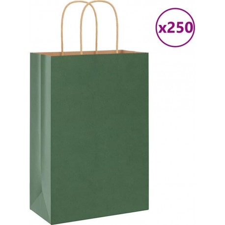 Vidaxl Sacs En Papier 250 Pcs Avec Poignées Vert 21x11x31 Cm