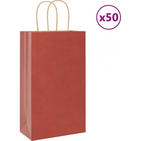 Vidaxl Sacs En Papier 50 Pcs Avec Poignées Rouge 21x11x36 Cm