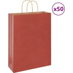 Vidaxl Sacs En Papier 50 Pcs Avec Poignées Rouge 32x12x42 Cm