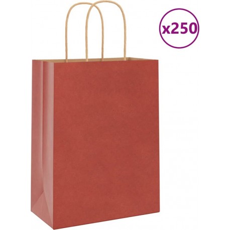 Vidaxl Sacs En Papier 250 Pcs Avec Poignées Rouge 21x11x28 Cm