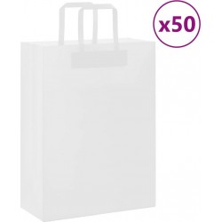 Vidaxl Sacs En Papier 50 Pcs Avec Poignées Blanc 26x12x35 Cm