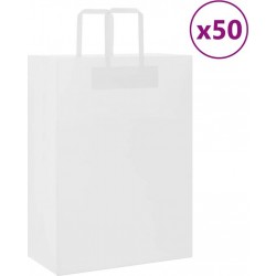 Vidaxl Sacs En Papier 50 Pcs Avec Poignées Blanc 32x17x44 Cm