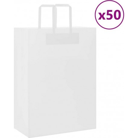 Vidaxl Sacs En Papier 50 Pcs Avec Poignées Blanc 32x17x44 Cm