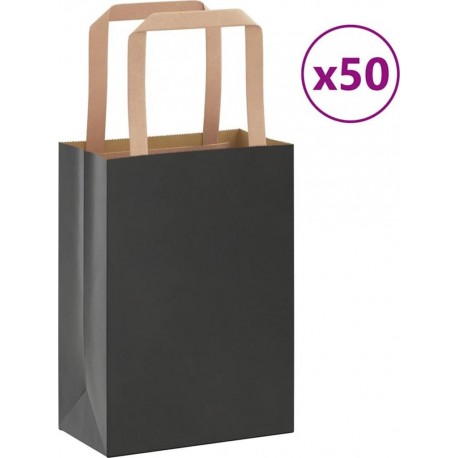 Vidaxl Sacs En Papier 50 Pcs Avec Poignées Noir 15x8x21 Cm