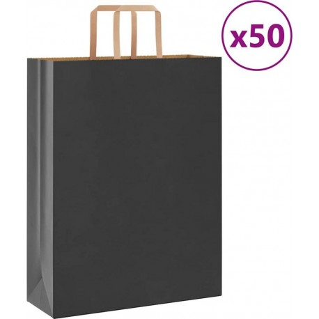 Vidaxl Sacs En Papier 50 Pcs Avec Poignées Noir 32x12x42 Cm
