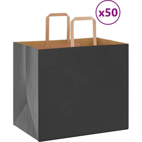 Vidaxl Sacs En Papier 50 Pcs Avec Poignées Noir 32x22x28 Cm