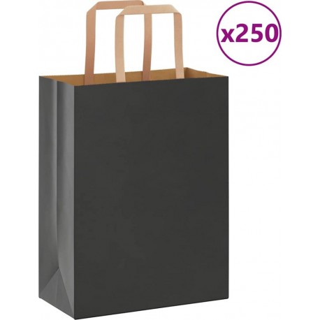 Vidaxl Sacs En Papier 250 Pcs Avec Poignées Noir 21x11x28 Cm