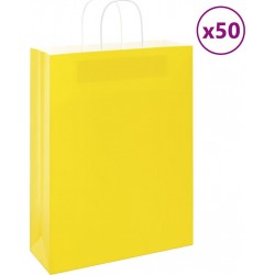 Vidaxl Sacs En Papier 50 Pcs Avec Poignées Jaune 32x12x42 Cm