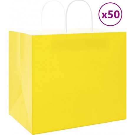 Vidaxl Sacs En Papier 50 Pcs Avec Poignées Jaune 32x22x28 Cm