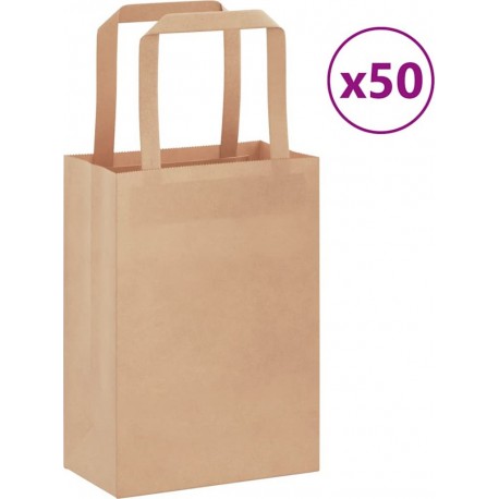 Vidaxl Sacs En Papier 50 Pcs Avec Poignées Marron 15x8x21 Cm