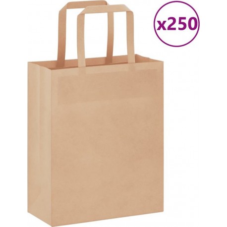Vidaxl Sacs En Papier 250 Pcs Avec Poignées Marron 18x8x22 Cm