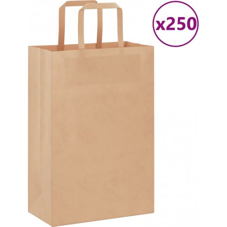 Vidaxl Sacs En Papier 250 Pcs Avec Poignées Marron 21x11x31 Cm