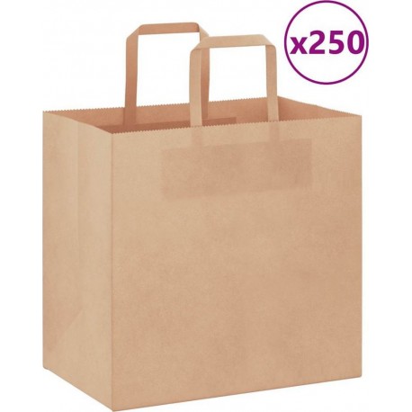 Vidaxl Sacs En Papier 250 Pcs Avec Poignées Marron 26x17x25 Cm